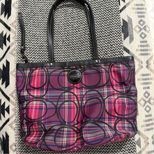 Coach Poppy Tartan Pink/Purple Plaid Shoulder/Tote Bag